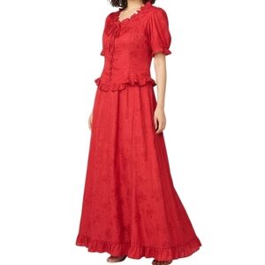 Stunning Vtg Victorian Renaissance Whimsygoth Red Lace Ruffle Maxi Dress - L
